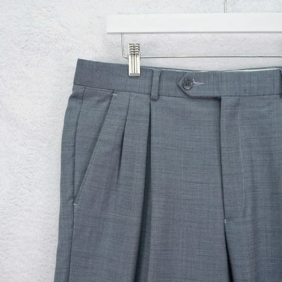 Paul Fredrick Wool Dress Pants Blue Nailshead Pleated Cuffed High Rise 34 / 35.5